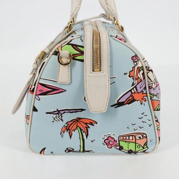 PRADA Hand Bag Canvas 2way Light Blue Gold Auth - Picture 5 of 15